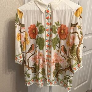 Rose & Olive Cream Floral Button-Up Blouse